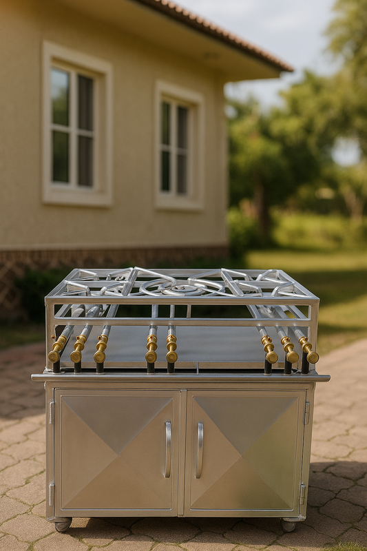 Outdoor Iron Oven with 5-Burner Stove – Heavy-Duty Kuwaiti Gas Oven for Lamb, Chicken & Fish | Kuwait & Saudi Arabia