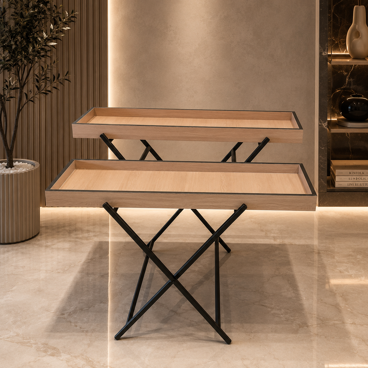 Double Wooden Tray Multipurpose with Stand (120*40 CM)