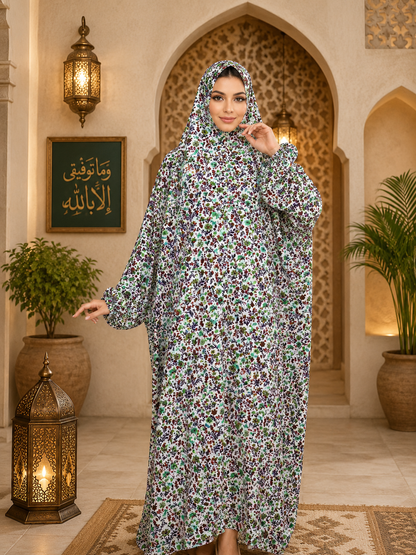 لباس الصلاة – فستان صلاة أنيق مزين بالزهور قطعة واحدة للنساء المسلمات