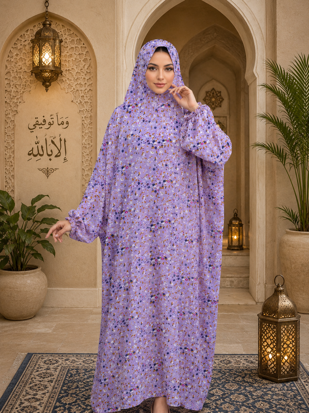 لباس الصلاة – فستان صلاة أنيق مزين بالزهور قطعة واحدة للنساء المسلمات