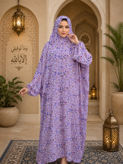لباس الصلاة – فستان صلاة أنيق مزين بالزهور قطعة واحدة للنساء المسلمات