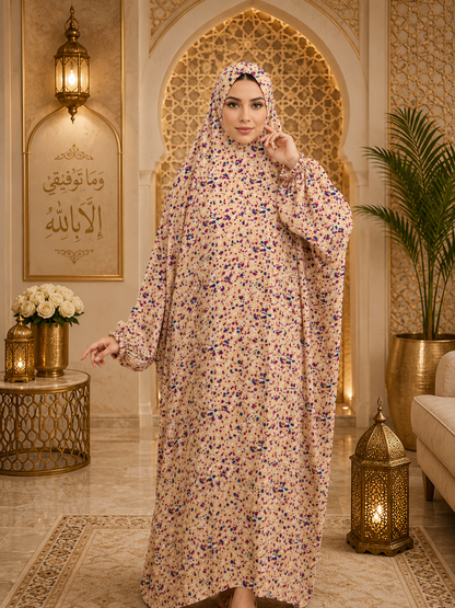 لباس الصلاة – فستان صلاة أنيق مزين بالزهور قطعة واحدة للنساء المسلمات