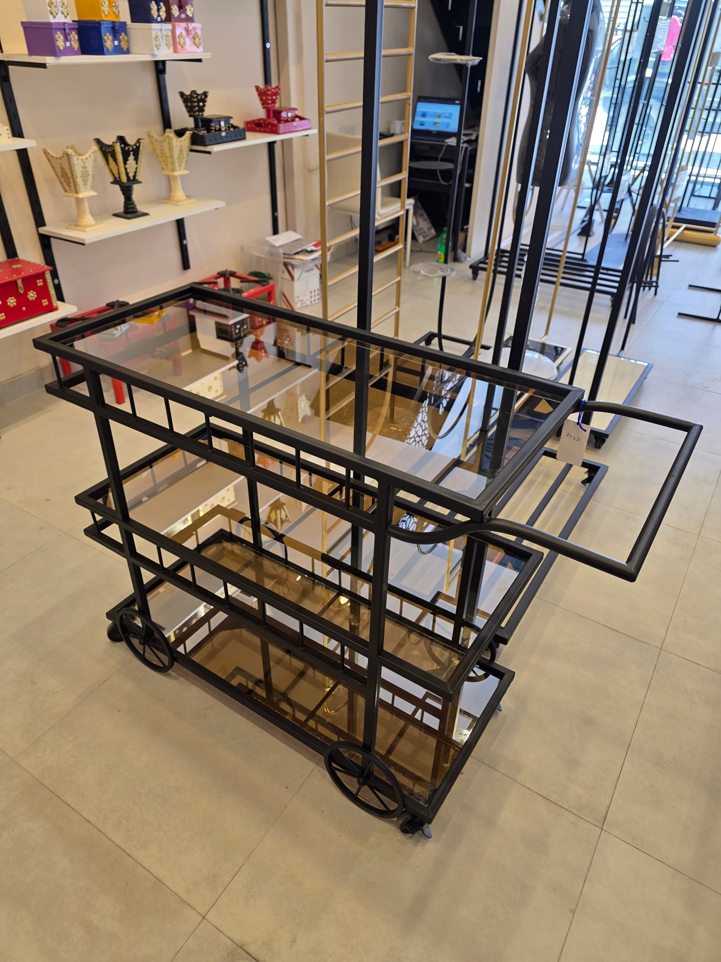 Metal Trolley with Glass Top