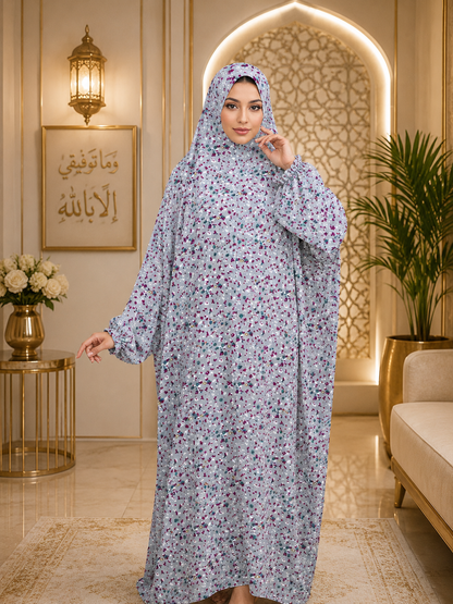 لباس الصلاة – فستان صلاة أنيق مزين بالزهور قطعة واحدة للنساء المسلمات