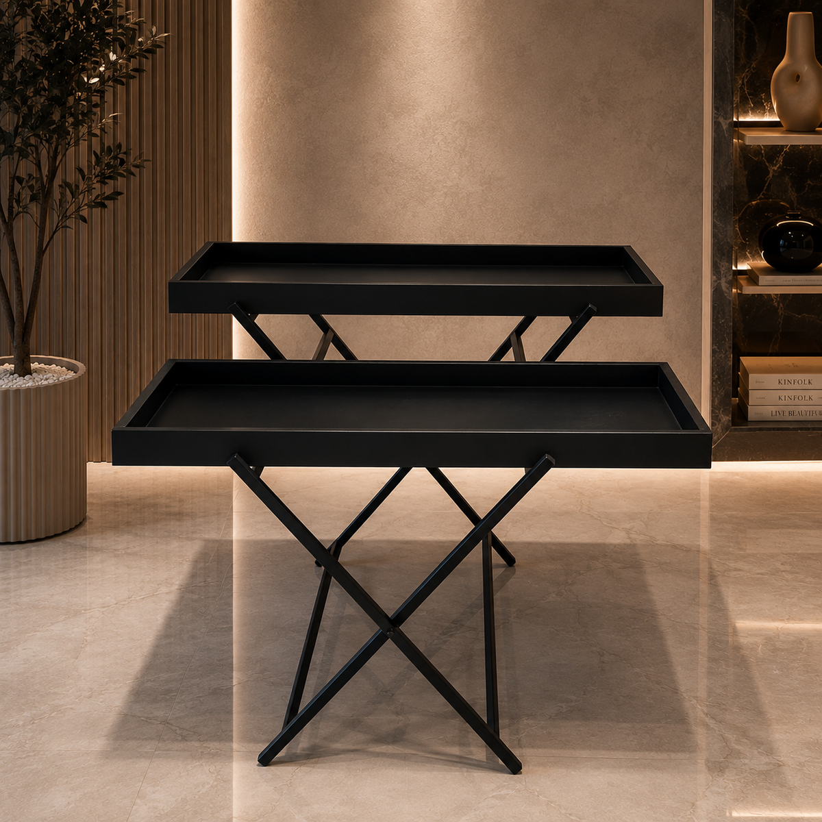 Double Wooden Tray Multipurpose with Stand (120*40 CM)